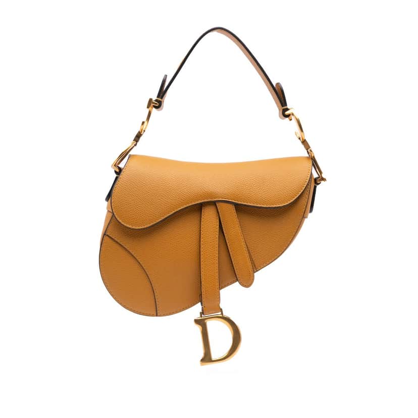 Dior Mini Grained Calfskin Saddle Bag Brown Leather Good condition - Front View