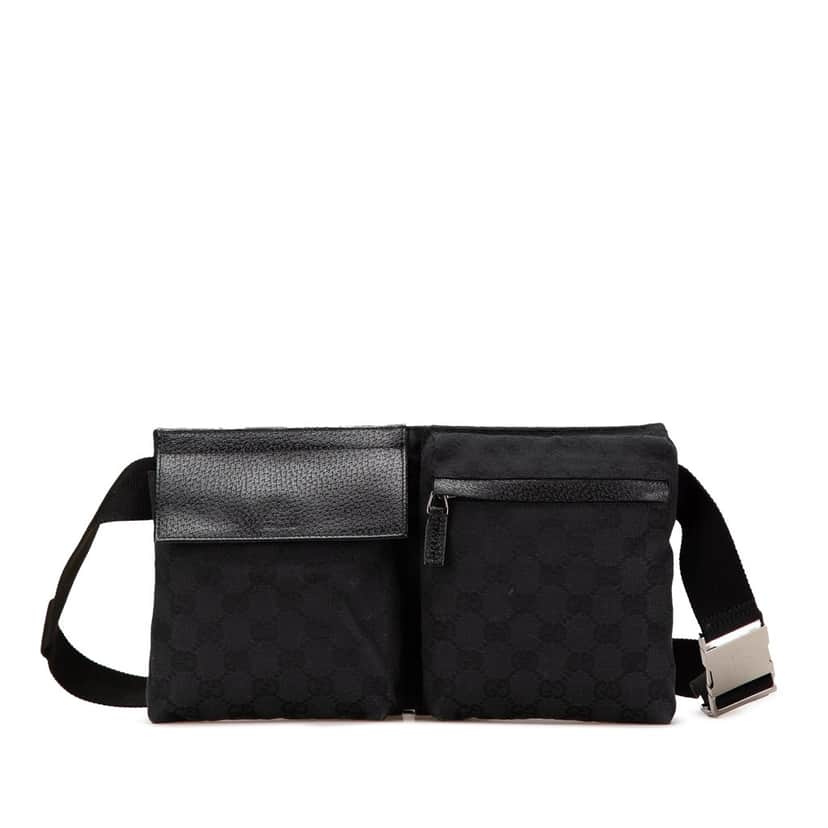 Gucci GG Canvas Double Pocket Belt Bag Black Canvas Good condition - Front View