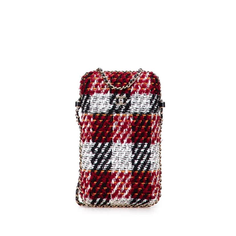 Chanel Tweed Chain Around Phone Holder Red Tweed Good condition - Front View