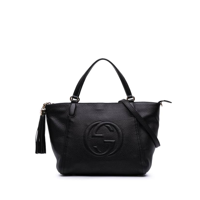 Gucci Small Pebbled Leather Soho Cellarius Satchel Black Leather Good condition - Front View