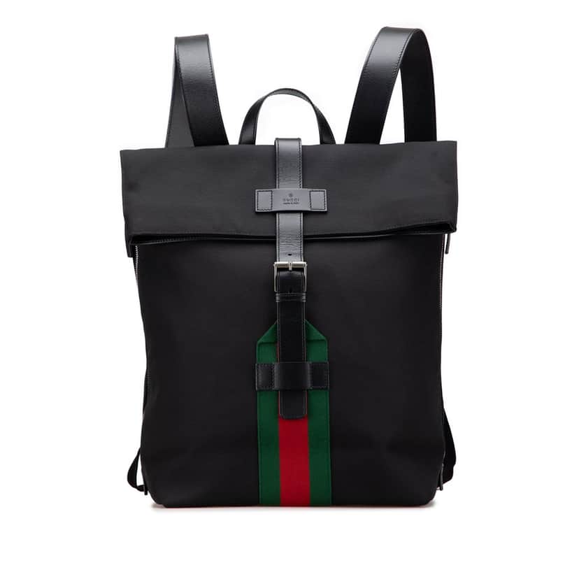 Gucci Canvas Techno Web Fold Over Backpack Black Canvas Good condition - Front View