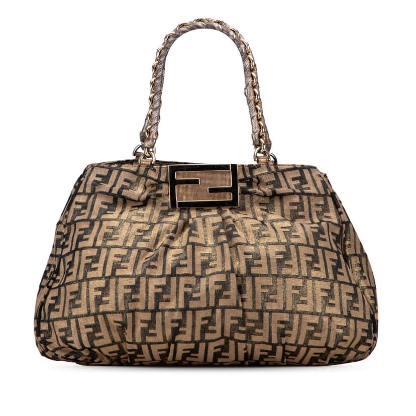 Fendi Large Zucca Metallic Lurex Mia Chain Tote Brown Polyester Good condition - Front View