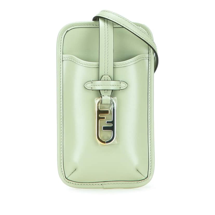 Fendi Leather O Lock Phone Pouch Crossbody Green Leather Good condition - Front View
