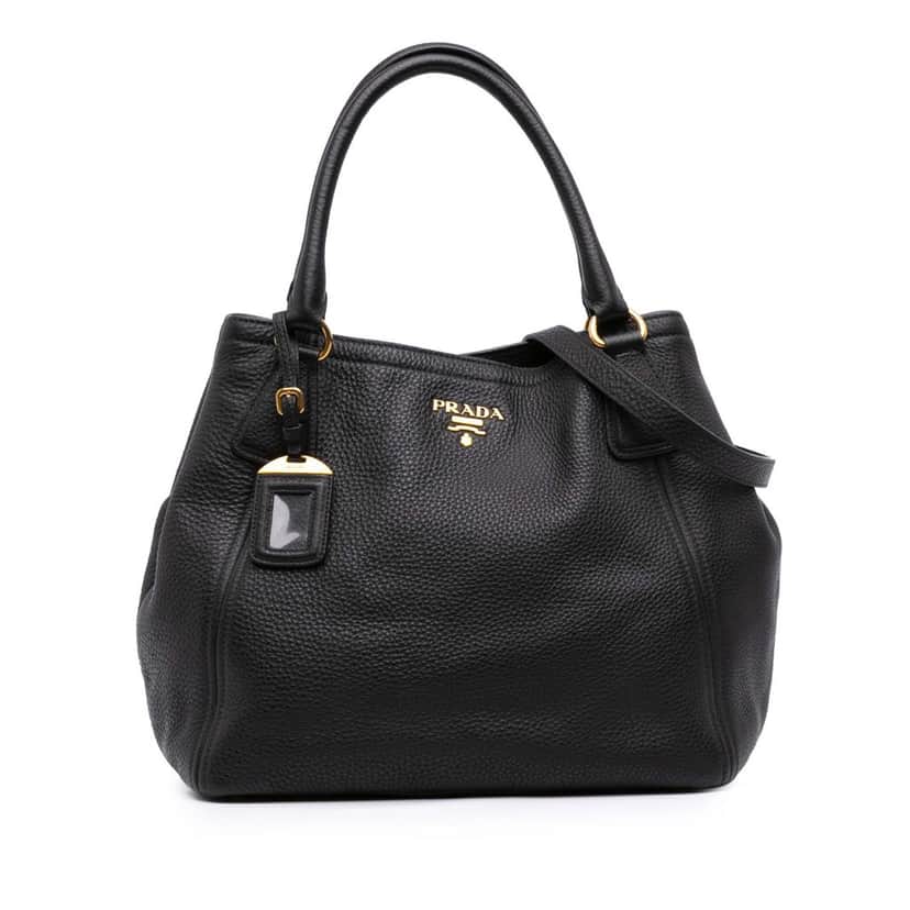 Prada Vitello Daino Open Convertible Tote Black Leather Good condition - Front View