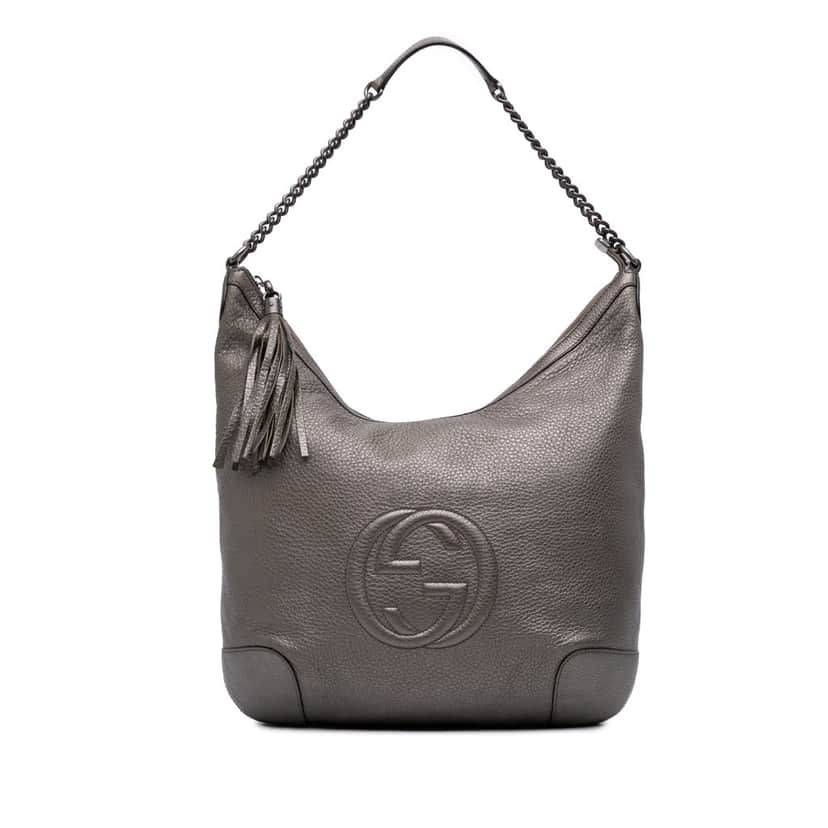 Gucci Metallic Leather Soho Shoulder Bag Silver Leather Good condition - Front View
