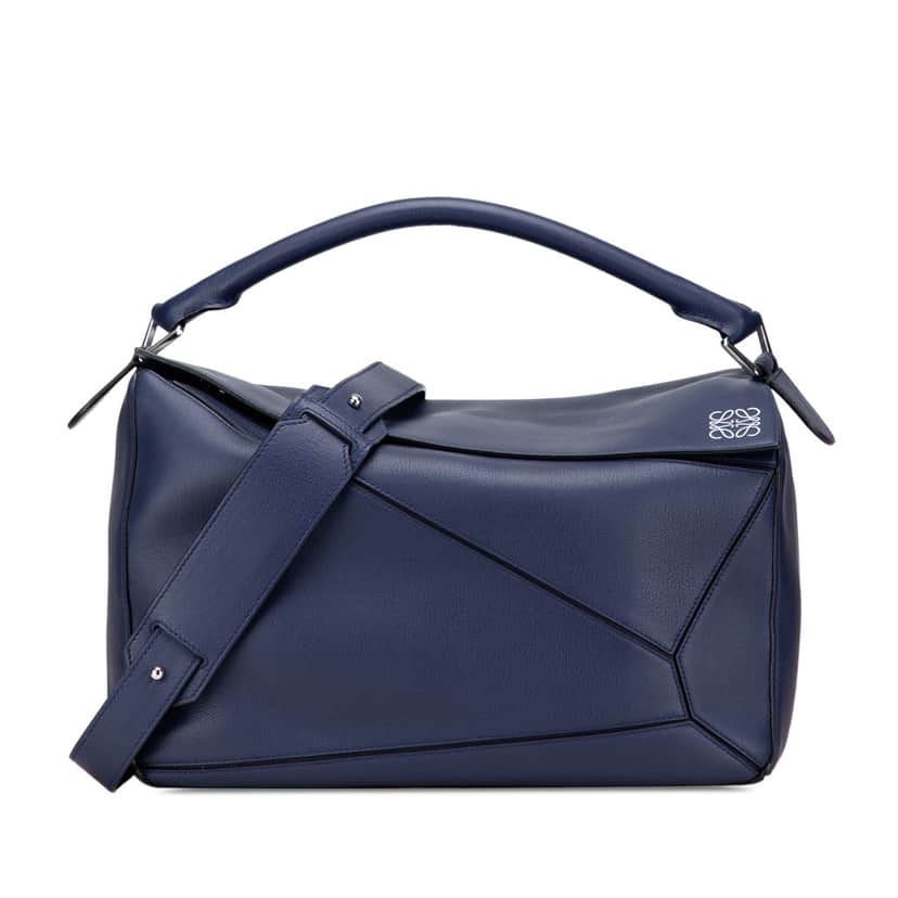 Loewe Large Calfskin Puzzle Satchel Blue Leather Good condition - Front View