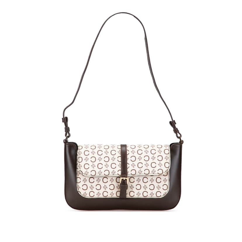 Celine C Macadam Canvas and Leather Shoulder Bag Brown Canvas Good condition - Front View
