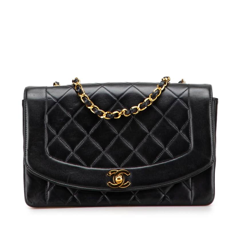 Chanel Medium Lambskin Diana Flap Black Leather Good condition - Front View