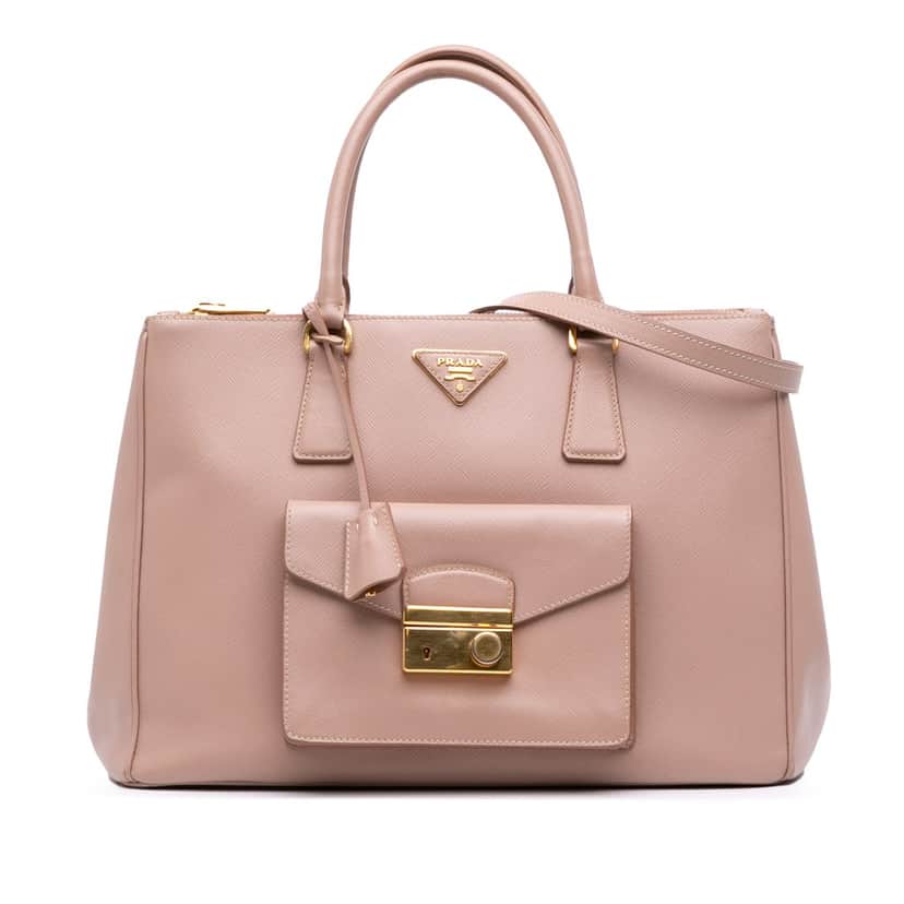 Prada Saffiano Lux Galleria Double Zip Front Pocket Satchel Pink Leather Good condition - Front View