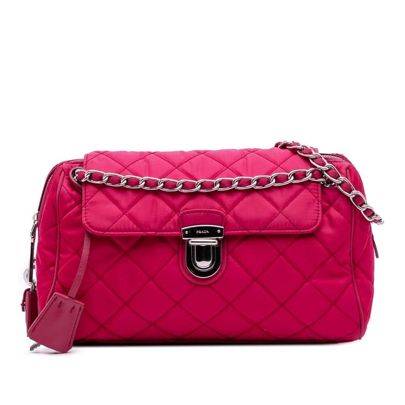 Prada Impuntu Tessuto Chain Crossbody Pink Good condition - Front View