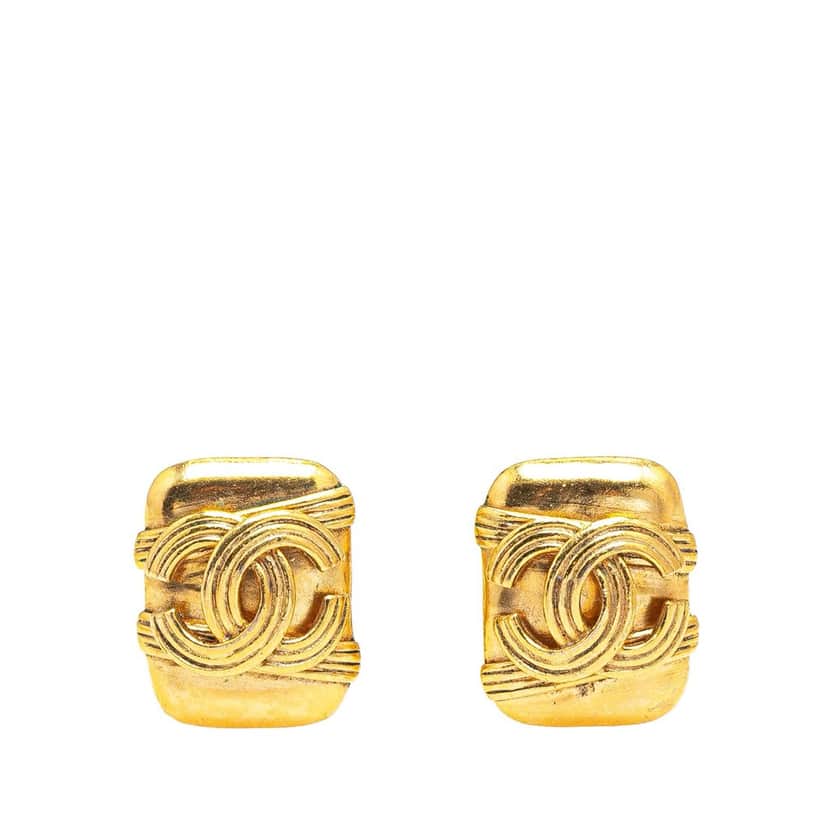 Chanel Gold Plated CC Clip On Earrings Gold Metal Good condition - Front View
