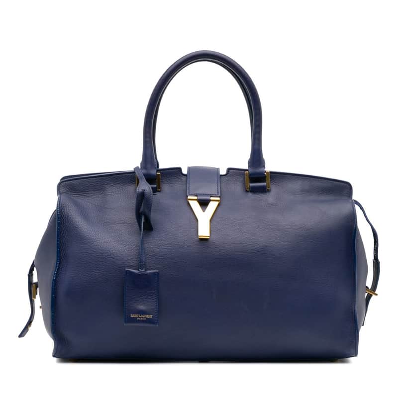 Saint Laurent Medium Leather Classic Y Cabas Satchel Blue Leather Good condition - Front View