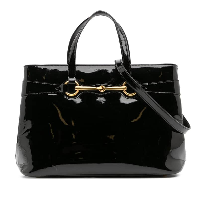 Gucci Patent Bright Bit Satchel Black Leather Fair condition - Front View