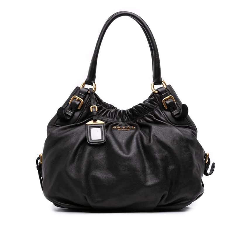 Prada Soft Calf Gathered Satchel Black Leather Good condition - Front View
