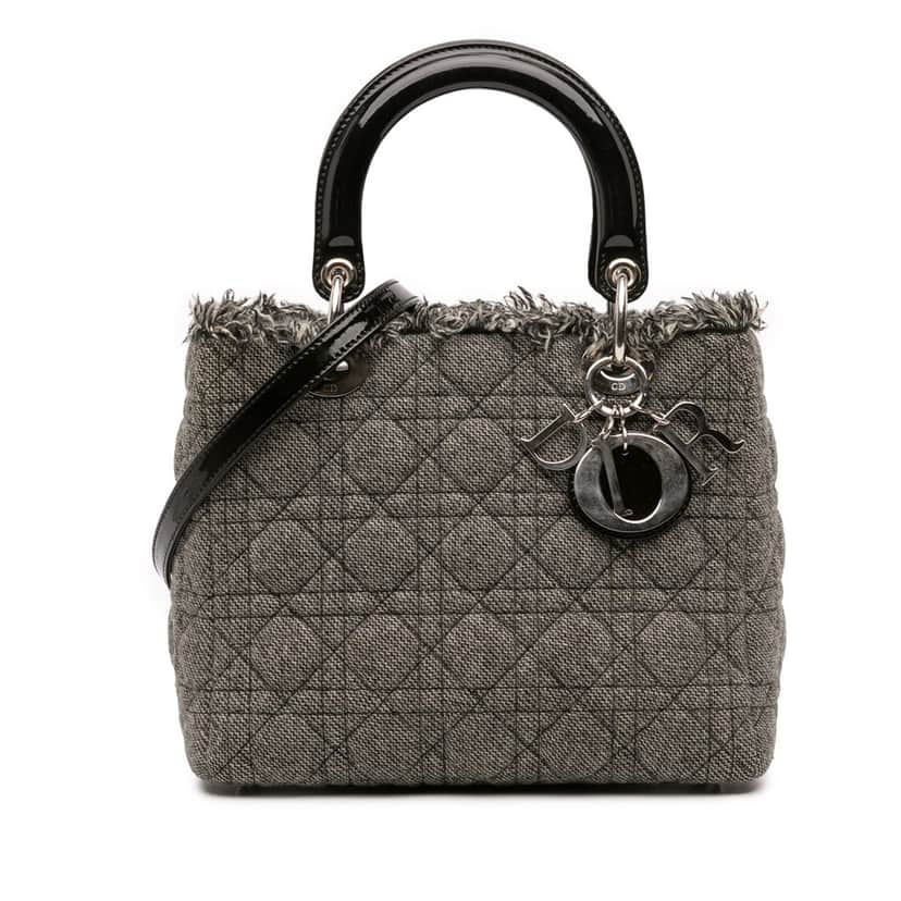 Dior Medium Tweed Cannage Lady Dior Grey Tweed Good condition - Front View