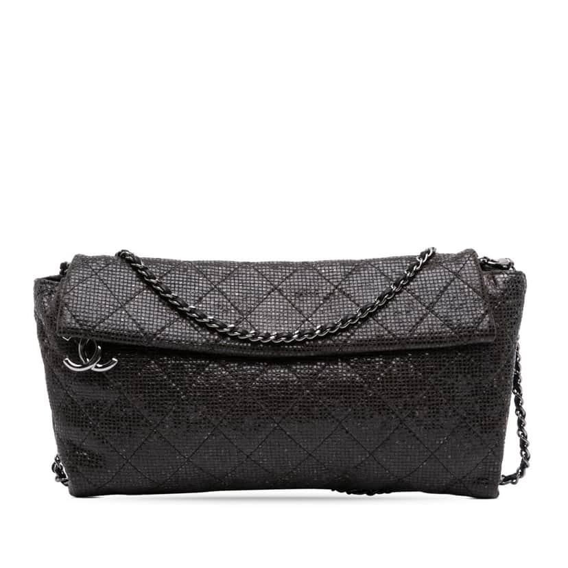 Chanel Quilted Laminated Fabric Chain Evening Crossbody Black Polyester Good condition - Front View