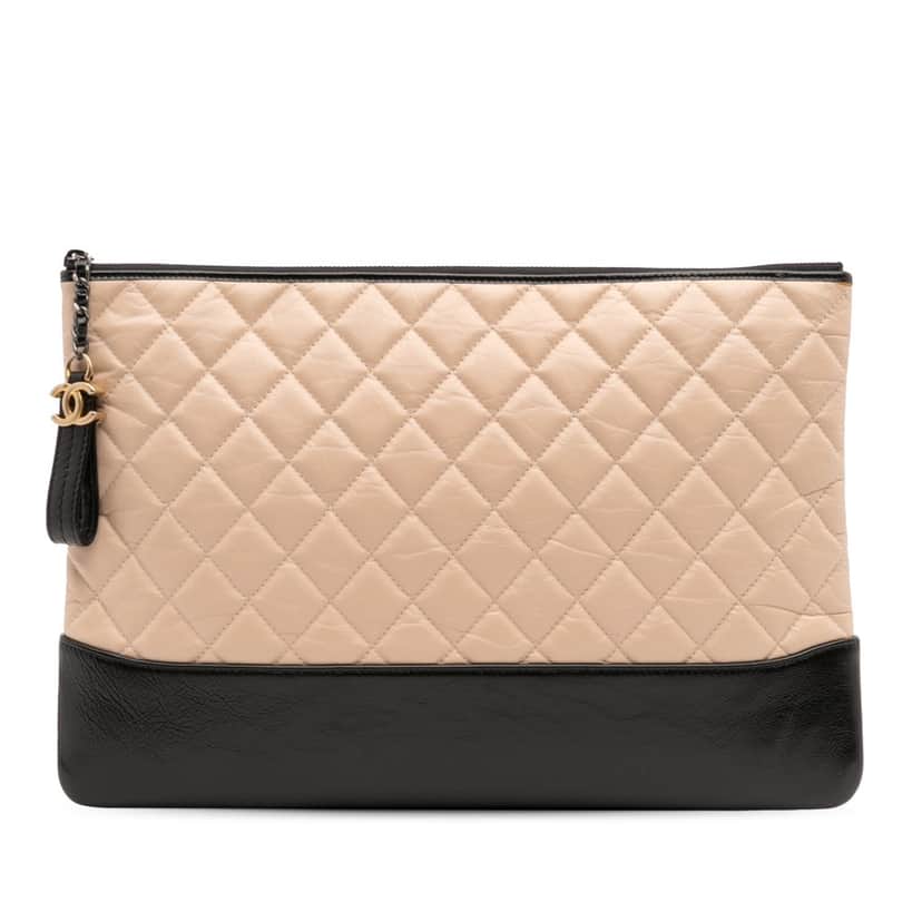 Chanel Large Aged Calfskin Gabrielle O Case Clutch Brown Leather Good condition - Front View