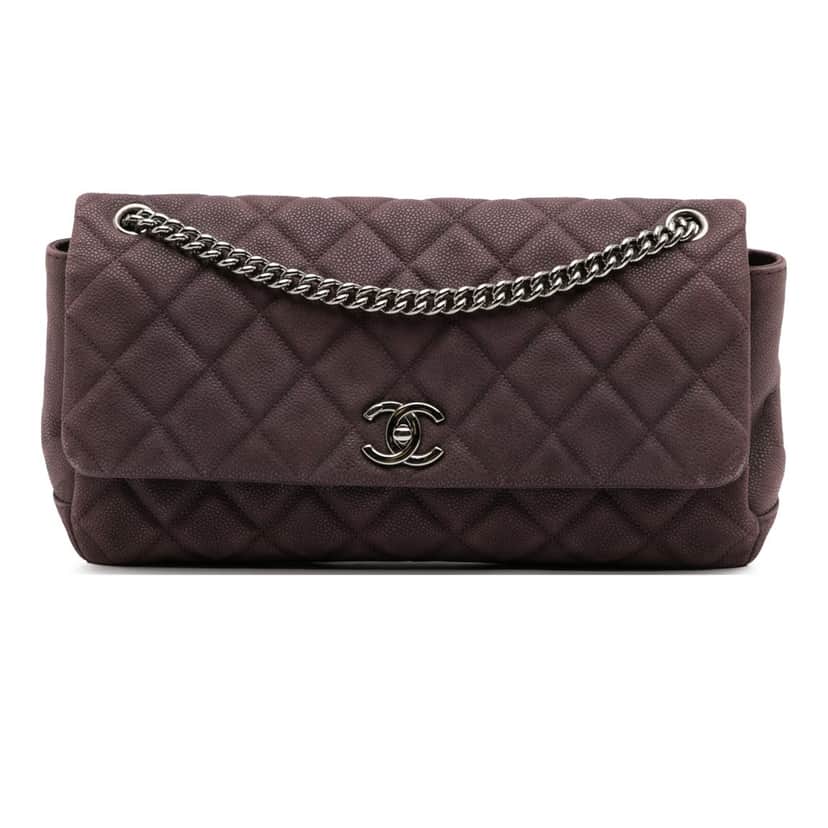 Chanel Quilted Iridescent Caviar Lady Pearly Flap Purple Leather Good condition - Front View