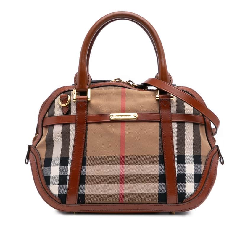 Burberry Small Leather Trimmed House Check Canvas Bridle Orchard Satchel Brown Canvas Good condition - Front View