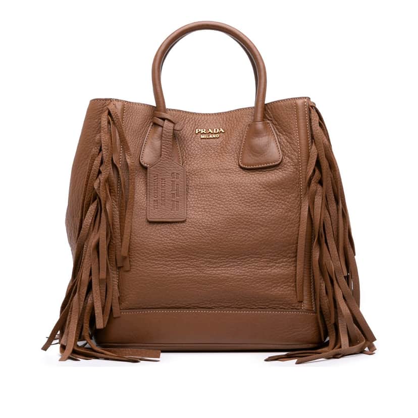 Prada Cervo Fringe Tote Brown Leather Good condition - Front View