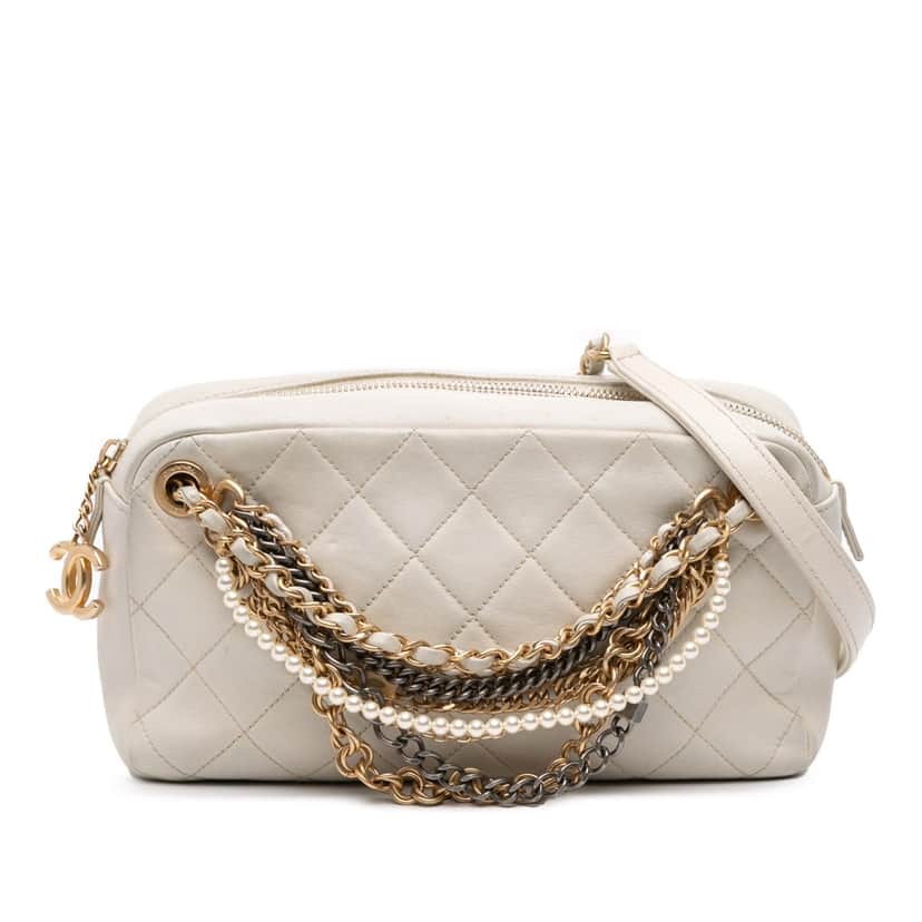 Chanel Quilted Lambskin All About Chains Camera Bag White Leather Good condition - Front View