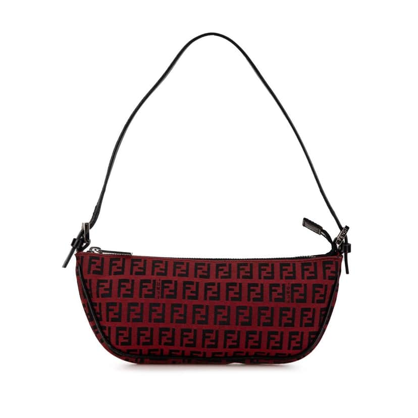 Fendi Zucchino Canvas Shoulder Bag Red Canvas Good condition - Front View