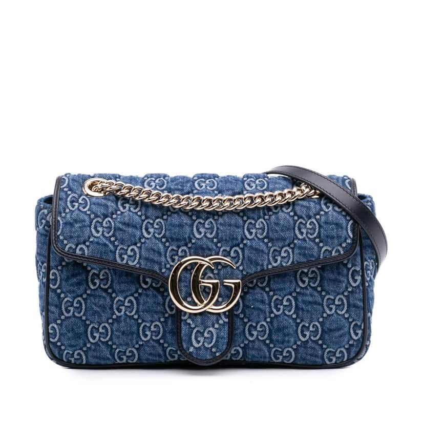 Gucci Small GG Marmont Matelasse Denim Flap Crossbody Blue Denim Good condition - Front View