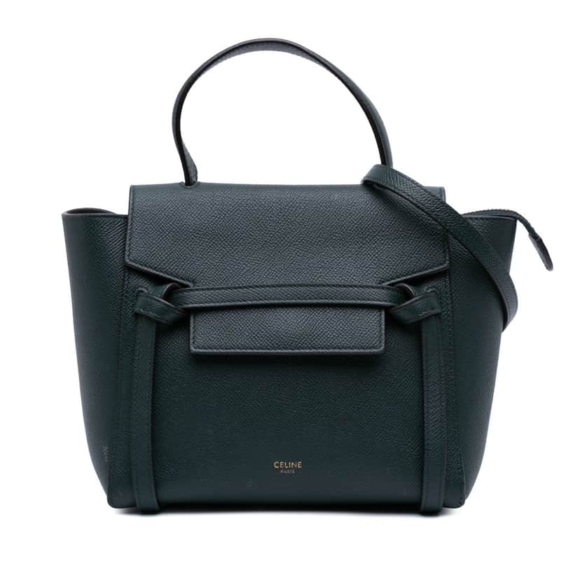Celine Nano Grained Calfskin Belt Bag Green Leather Good condition - Front View
