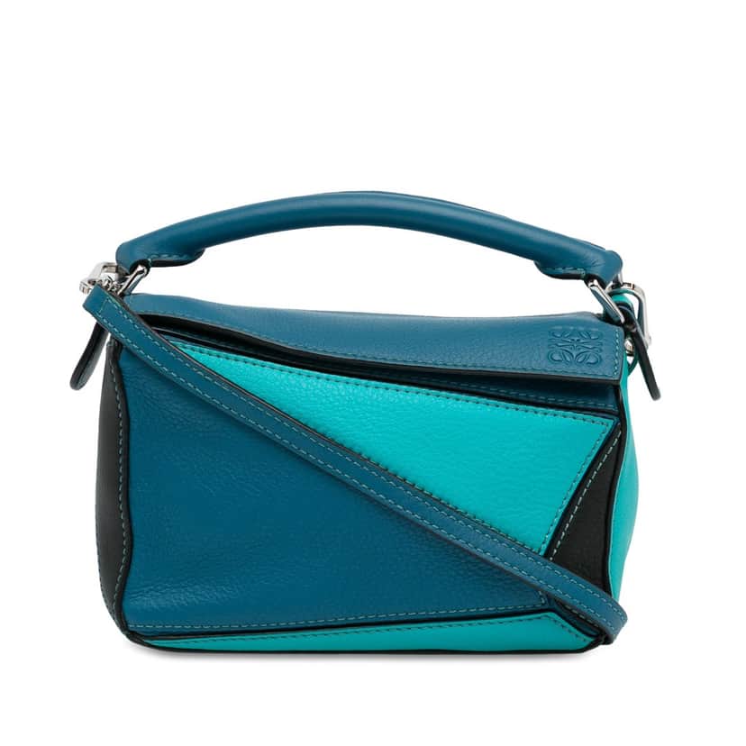 Loewe Mini Tricolor Calfskin Puzzle Satchel Blue Leather Good condition - Front View