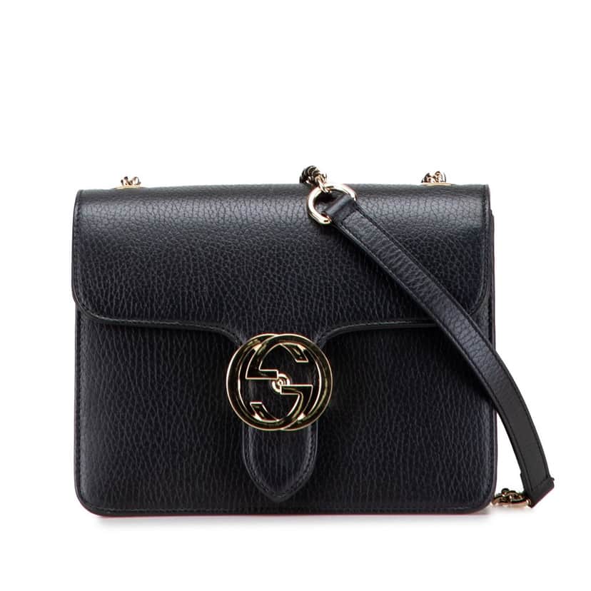 Gucci Small Dollar Calfskin Interlocking G Crossbody Black Leather Very good condition - Front View
