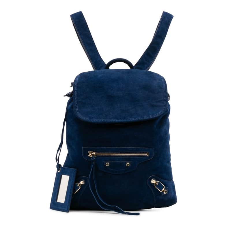 Balenciaga Baby Daim Suede Motocross Classic Traveler Backpack Blue Leather Good condition - Front View