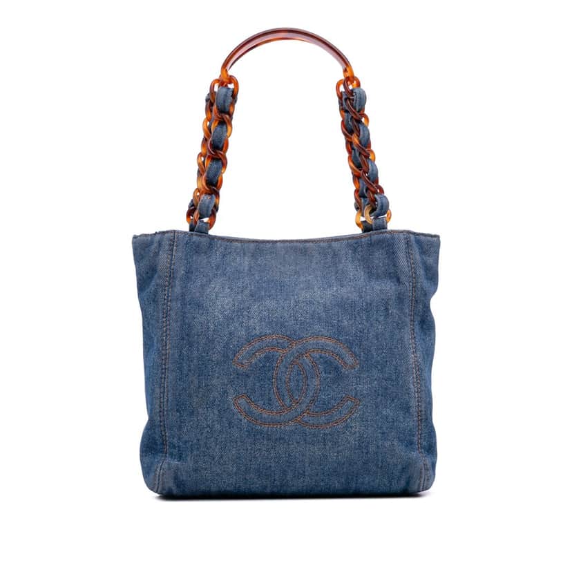 Chanel Small CC Stitched Denim Tote Blue Denim Good condition - Front View