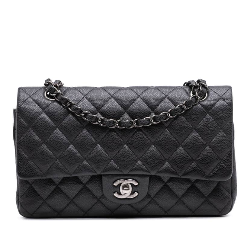 Chanel Medium Classic Caviar Double Flap Black Leather Good condition - Front View