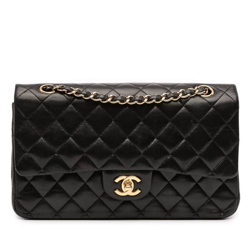 Chanel Medium Classic Lambskin Double Flap Black Leather Good condition - Front View