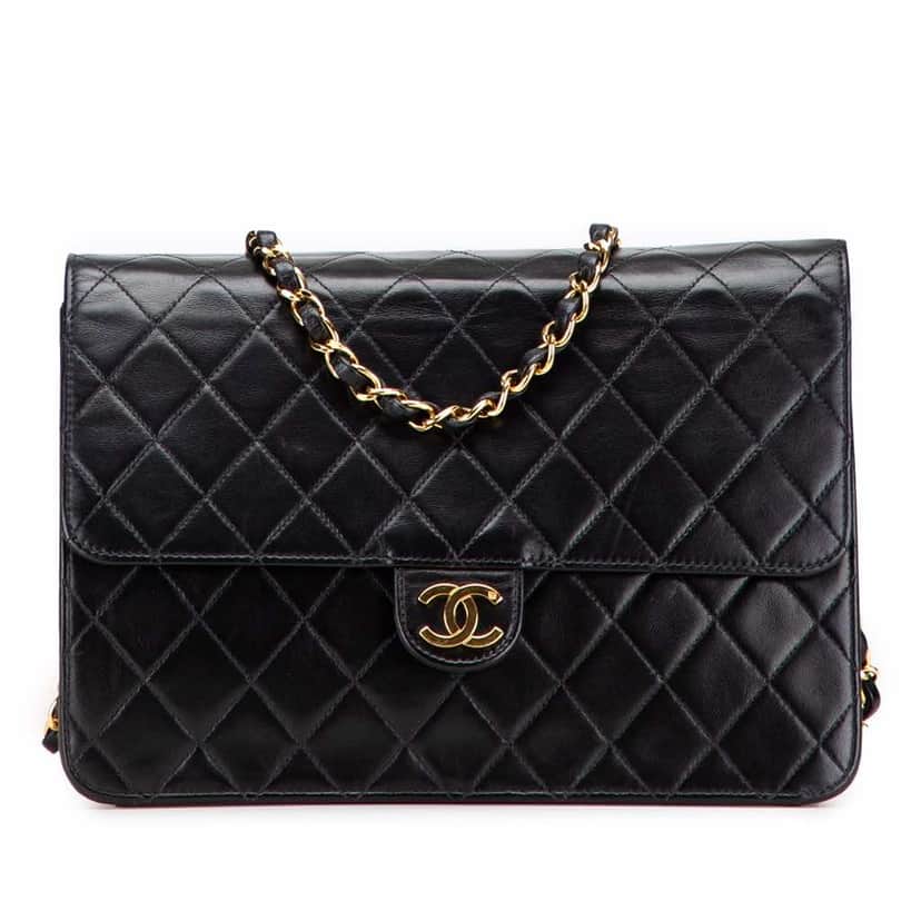 Chanel Medium CC Quilted Lambskin Half Single Flap Black Leather Good condition - Front View