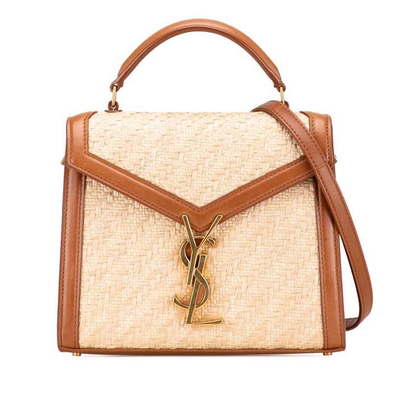 Saint Laurent Mini Raffia Monogram Cassandra Top Handle Bag Brown Good condition - Front View