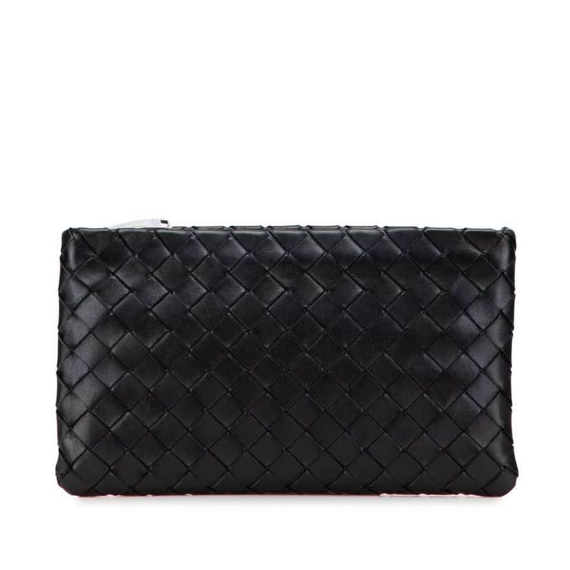 Bottega Veneta Nappa Intrecciato Clutch Black Leather Good condition - Front View