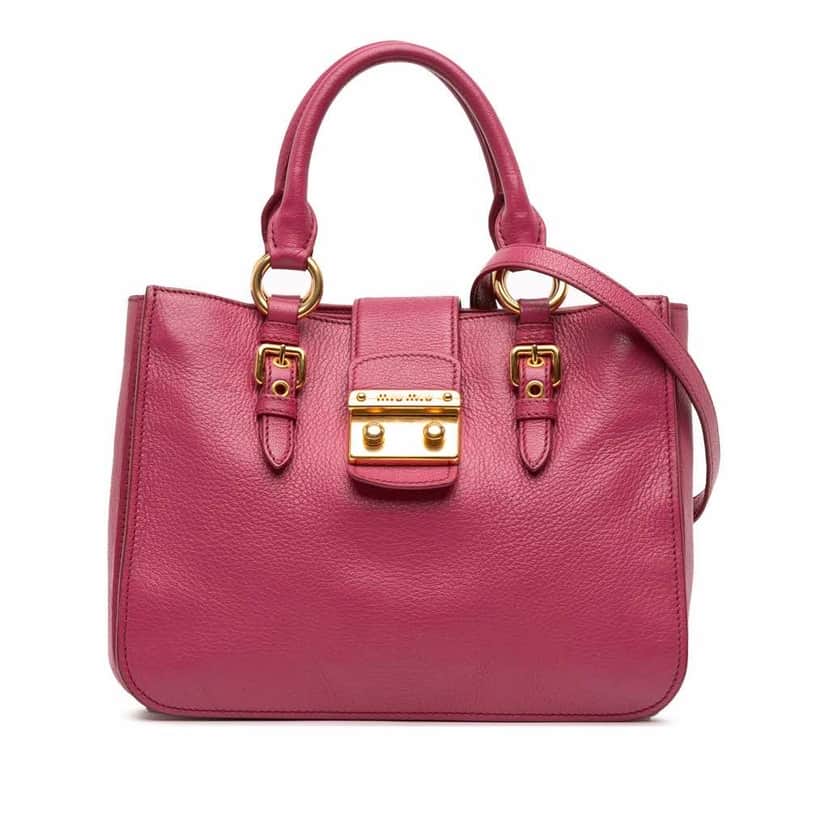 Miu Miu Goatskin Madras Satchel Pink Leather Good condition - Front View