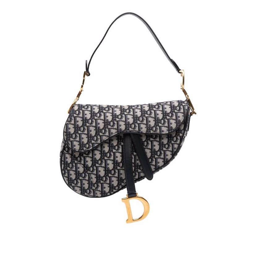 Dior Oblique Canvas Saddle Bag Blue Canvas Good condition - Front View