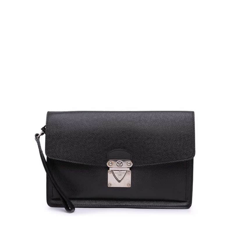 Louis Vuitton Taiga Belaia Clutch Black Leather Good condition - Front View