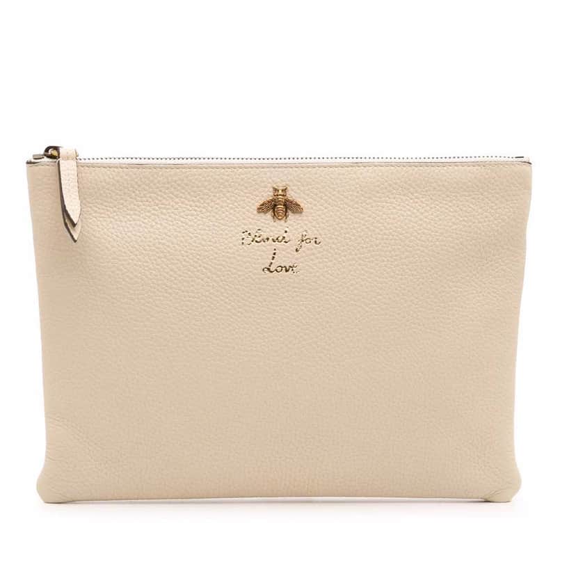 Gucci Leather Blind For Love Clutch White Leather Good condition - Front View