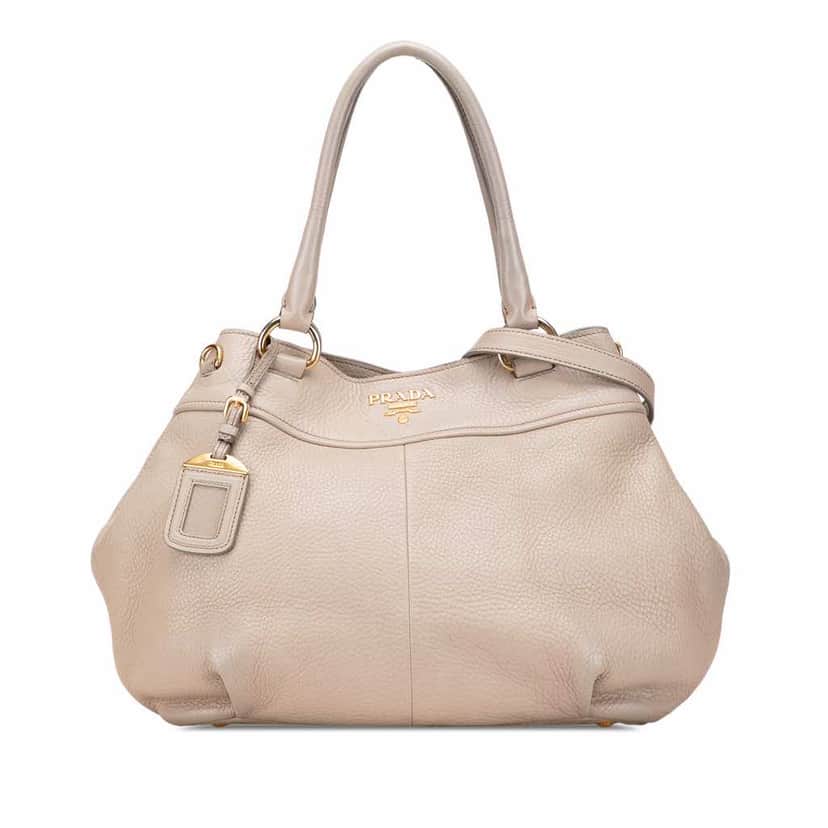Prada Vitello Daino Open Convertible Tote Brown Leather Good condition - Front View