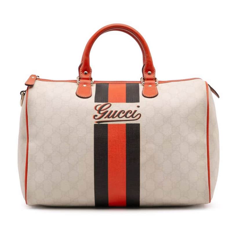 Gucci GG Supreme Joy Web Boston White Canvas Good condition - Front View