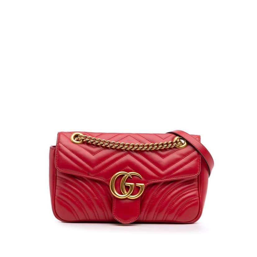 Gucci Small GG Marmont Matelasse Leather Flap Crossbody Red Leather Good condition - Front View