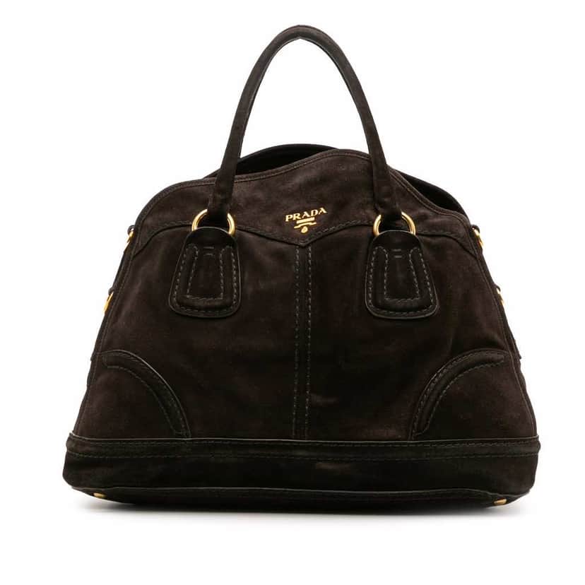 Prada Scamosciato Convertible Bowler Bag Brown Leather Good condition - Front View