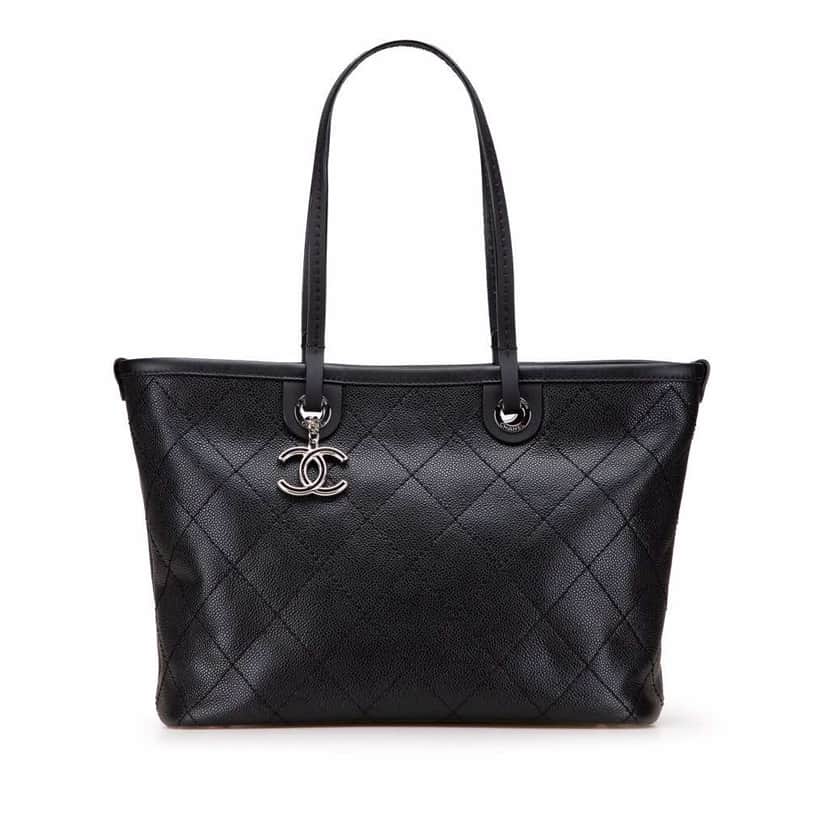 Chanel CC Caviar Wild Stitch On the Road Tote Black Leather Good condition - Front View