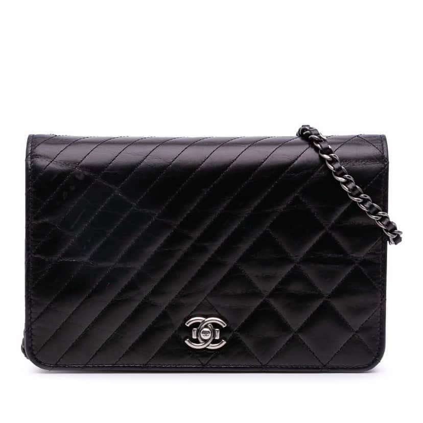 Chanel Lambskin Coco Boy Wallet On Chain Black Leather Good condition - Front View