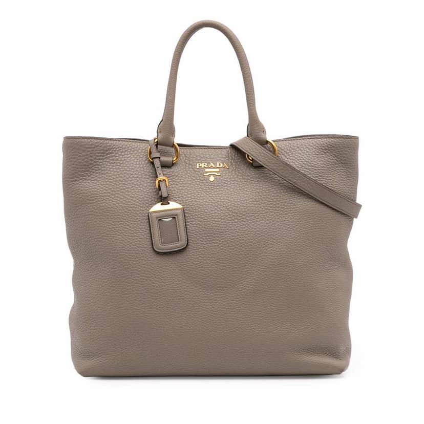 Prada Vitello Daino Open Convertible Tote Brown Leather Good condition - Front View