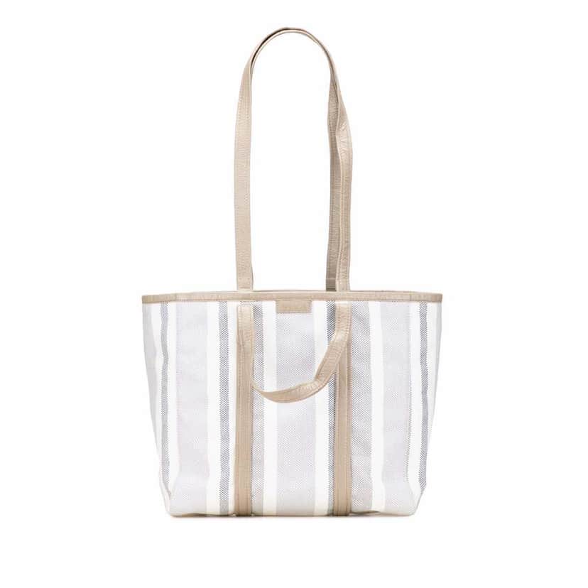Balenciaga Medium Woven Calfskin Barbes East West Shopper Bag Grey Leather Very good condition - Front View