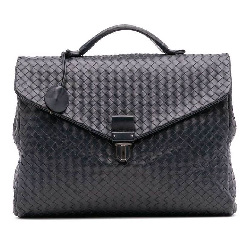 Bottega Veneta Nappa Intrecciato Briefcase Blue Leather Good condition - Front View
